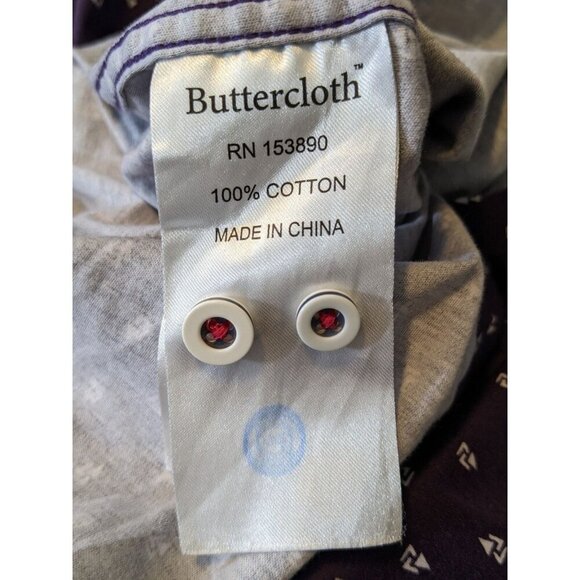 Buttercloth Button Up Shirt Mens XL Cotton Long Sleeve Plum Geometric Print - Picture 5 of 6
